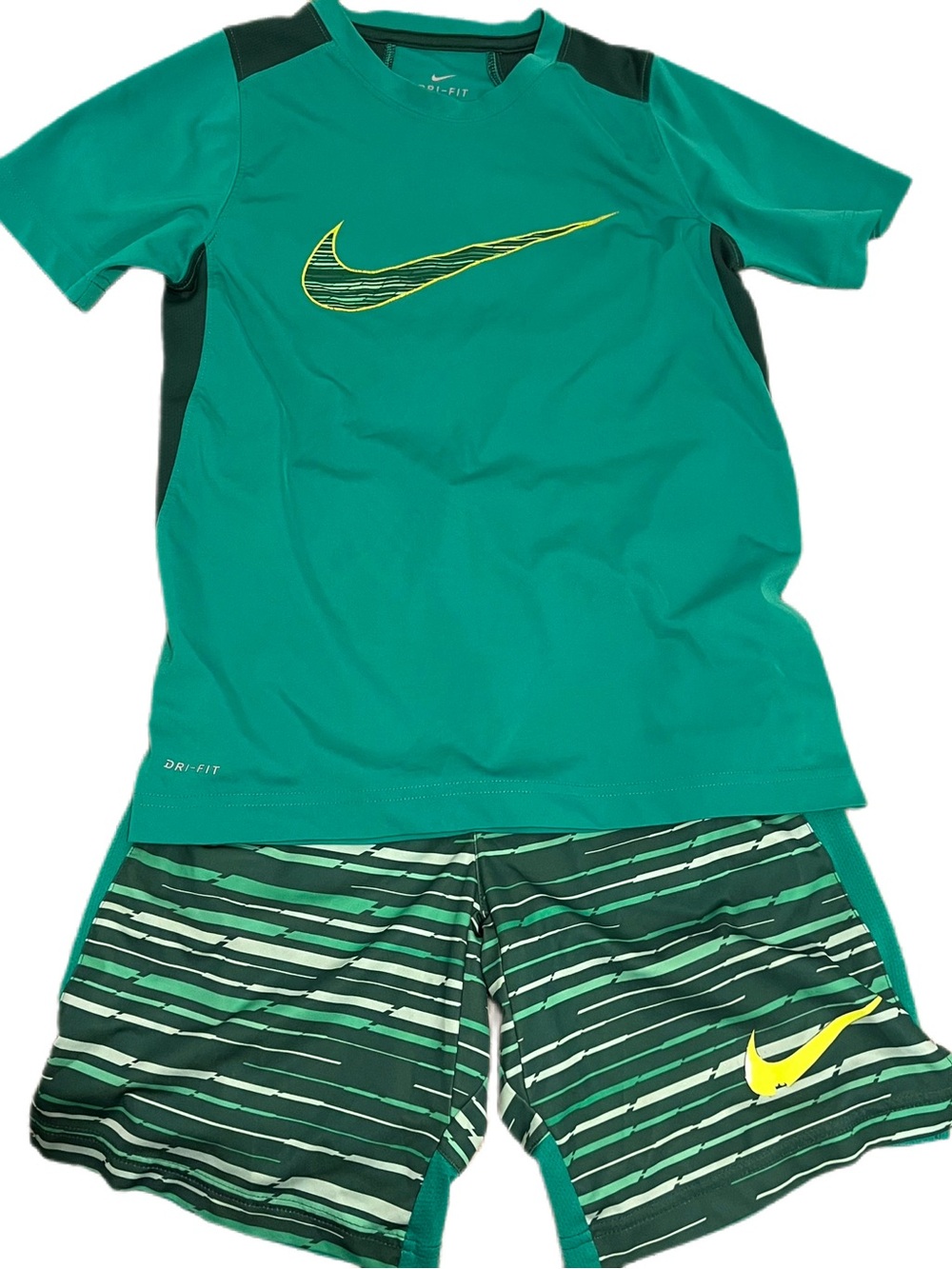 Nike Green and Yellow Dri-FIT Kids set